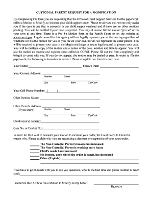 Custodial Parent Request for Child Support Modification