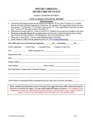 South Carolina Annual Raffle Financial Report