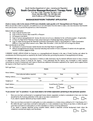 South Carolina Massage Therapist Application