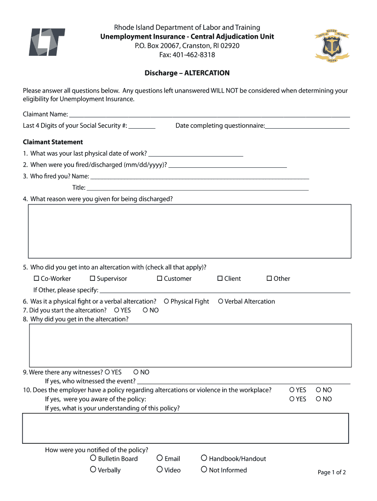 Fillable Online dlt ri eligibility for Unemployment Insurance Fax Email Print pdfFiller