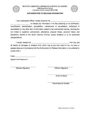South Carolina Law Enforcement Information Release Authorization