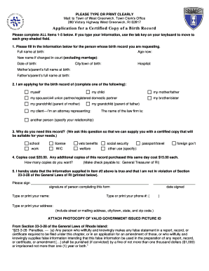 Application for a Certified Copy of a Birth Record
