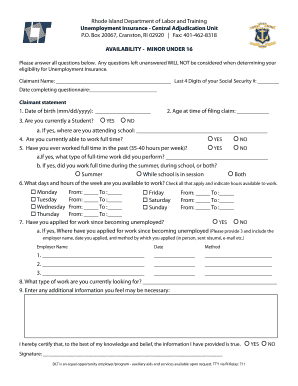 Rhode Island Unemployment Insurance Availability Form