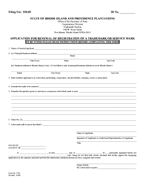 Rhode Island Trademark Renewal Application