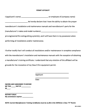 Permit Affidavit for Fire Extinguishing System