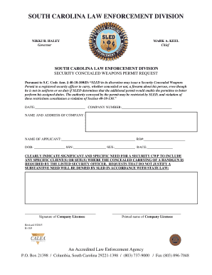 South Carolina Security Concealed Weapons Permit Request