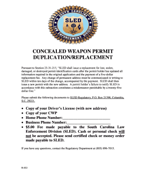 South Carolina Concealed Weapon Permit Replacement