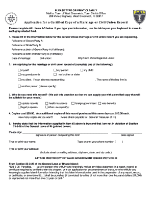 Application for Certified Copy of Marriage or Civil Union Record