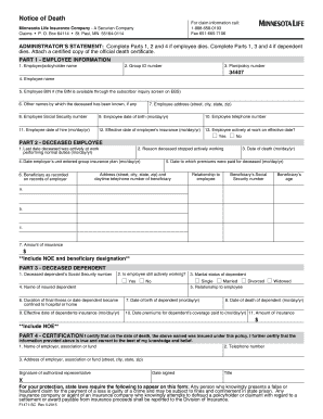 Minnesota Life Insurance Death Claim Form