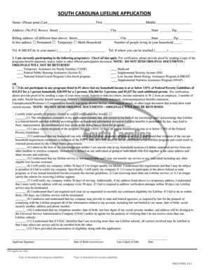 South Carolina Lifeline Application