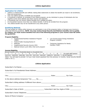 Lifeline Program Application