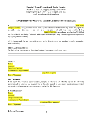 Appointment of Agent for Disposition of Remains