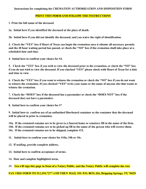 Texas Cremation Authorization Form