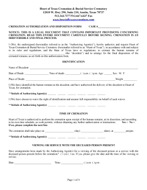 fillable cremation authorization form texas edit print download cremation authorization form