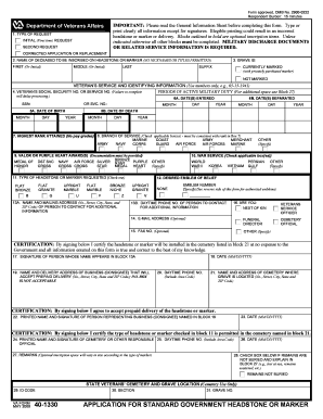Application for Standard Government Headstone or Marker