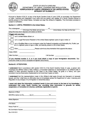 South Carolina Affidavit of Eligibility