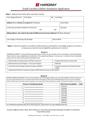 South Carolina Lifeline Assistance Application