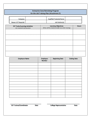 Fillable Online Enterprise Zone Retraining Program On-the-Job Training ...