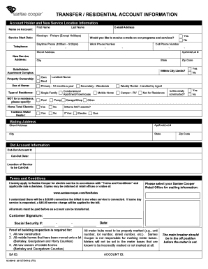 Santee Cooper Residential Account Transfer Form