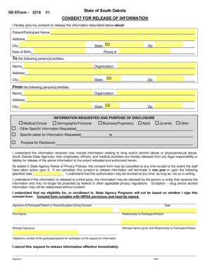 South Dakota Consent for Release of Information