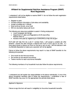 SNAP Work Registration Affidavit