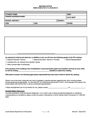Meeting Notice for IEP Development