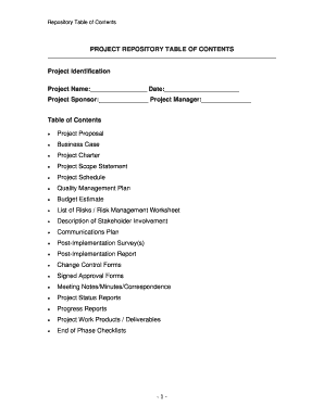 Project Repository Table of Contents