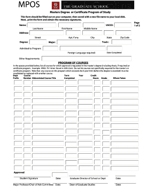 Master's Program of Study Form