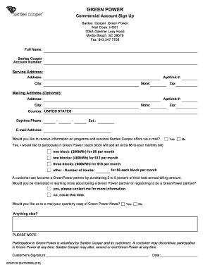 Santee Cooper Green Power Commercial Account Sign Up