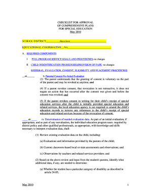 Special Education Plan Approval Checklist