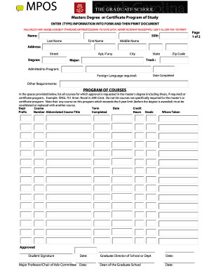 Master's Degree or Certificate Program of Study Form