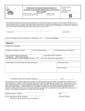 School Medication Permission Form