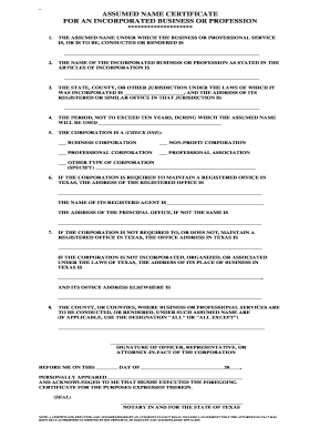 Assumed Name Certificate for Incorporated Business