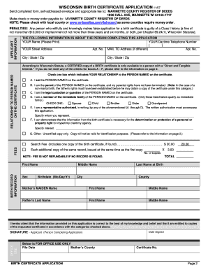 Wisconsin Birth Certificate Application
