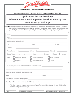 South Dakota Telephone Equipment Distribution Program Application
