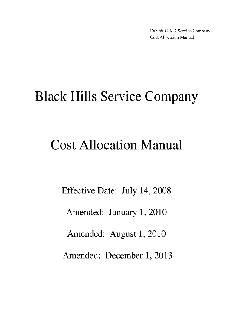Fillable Online puc sd Black Hills Service Company Cost Allocation