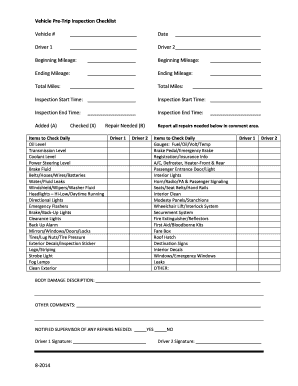 Vehicle Pre-Trip Inspection Checklist