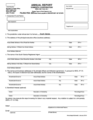 South Dakota Annual Report for Domestic Corporation