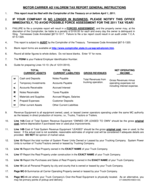 Tennessee Motor Carrier Ad Valorem Tax Report