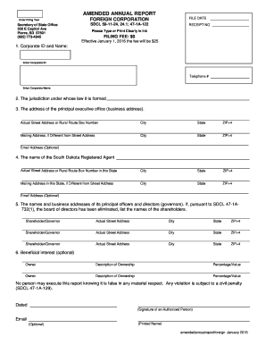 Amended Annual Report for Foreign Corporation