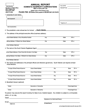 South Dakota Annual Report for Domestic Nonprofit Corporations