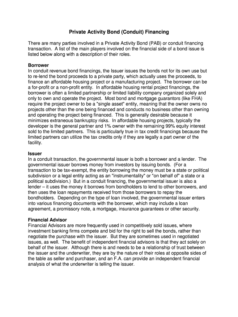 Fillable Online Private Activity Bond (Conduit) Financing Fax Email