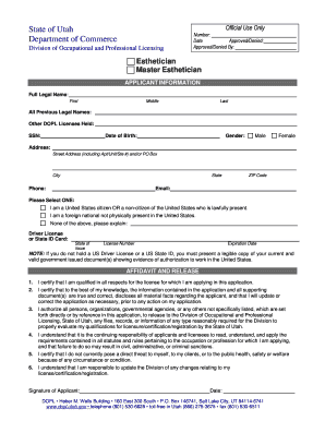 Utah Esthetician License Application