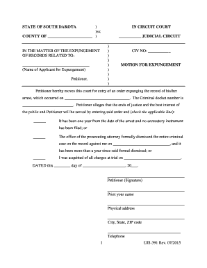South Dakota Motion for Expungement