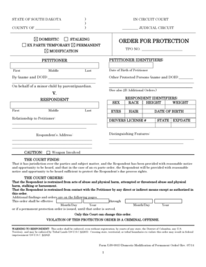 South Dakota Domestic Stalking Protection Order