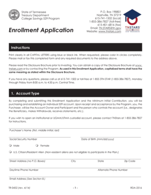 Tennessee 529 College Savings Program Enrollment Application
