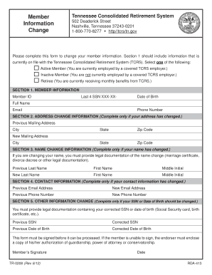 Tennessee TCRS Member Information Change Form