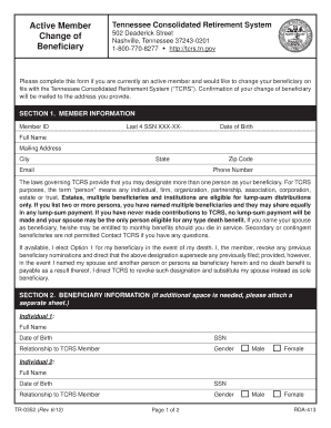 Tennessee Beneficiary Change Form