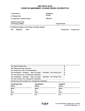 Construction Amendment Change Order Form
