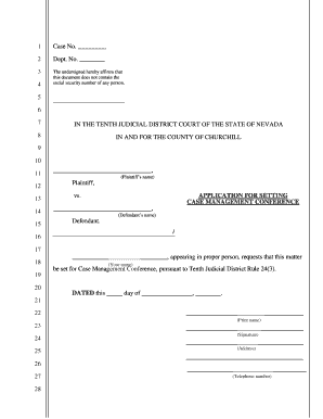 Application for Setting Case Management Conference